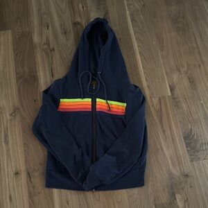 Navy Hoodie with Rainbow Stripes